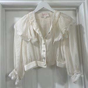 Stone Cold Fox Silk and Lace Ruffle Crop Top